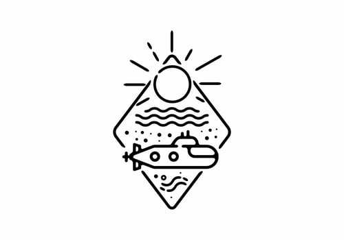 Black line art illustration of submarine in diamond shape vector