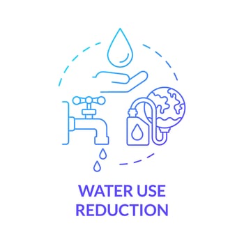 Water use reduction blue gradient concept icon. Climate changes prevention abstract idea thin line illustration. Isolated outline drawing. Roboto-Medium, Myriad Pro-Bold fonts used vector