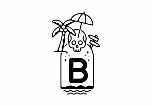 Black line art illustration of skull beach with B initial letter vector
