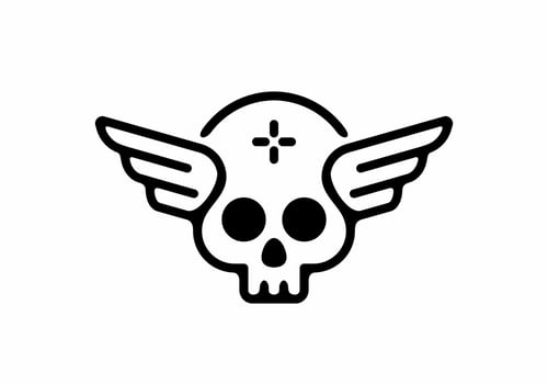 Black line art illustration of skull head with wings vector