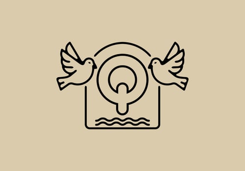 Black line art of birds with Q initial letter vector