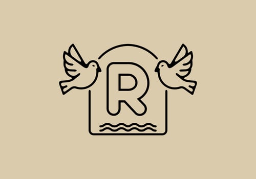 Black line art of birds with R initial letter vector