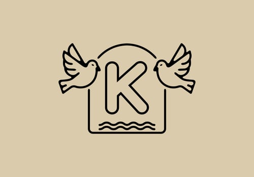 Black line art of birds with K initial letter vector
