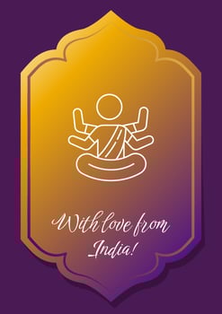 Sending love from India postcard with linear glyph icon. Greeting card with decorative vector design. Simple style poster with creative lineart illustration. Flyer with holiday wish