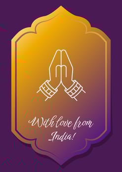 Greetings from India postcard with linear glyph icon. Sending postal card. Greeting card with decorative vector design. Simple style poster with creative lineart illustration. Flyer with holiday wish