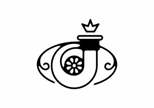 Black line art illustration of turbo car in oval shape with crown vector