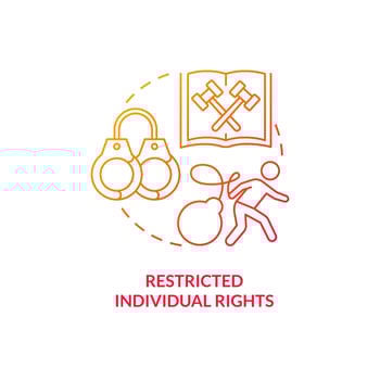 Restricted individual rights red gradient concept icon. Centrally planned ES disadvantages abstract idea thin line illustration. Isolated outline drawing. Myriad Pro-Bold fonts used vector