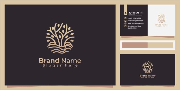 Water line plant logo design, Elegant tree in water Gold color logo design vector