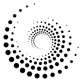 Dotted, dots, speckles abstract concentric circle. Spiral, swirl, twirl element. Circular and radial lines volute, helix. Segmented circle with rotation. Radiating arc lines. Cochlear, vortex vector