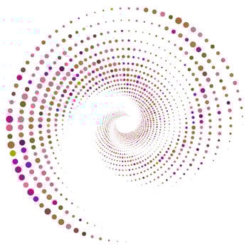 Dotted, dots, speckles abstract concentric circle. Spiral, swirl, twirl element. Circular and radial lines volute, helix. Segmented circle with rotation. Radiating arc lines. Cochlear, vortex vector