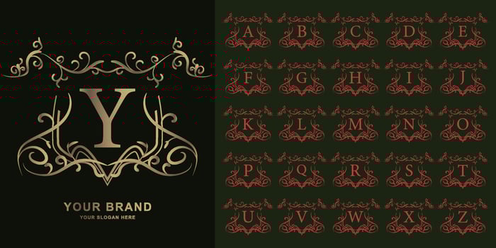 Letter Y or collection initial alphabet with luxury ornament floral frame golden logo template. vector