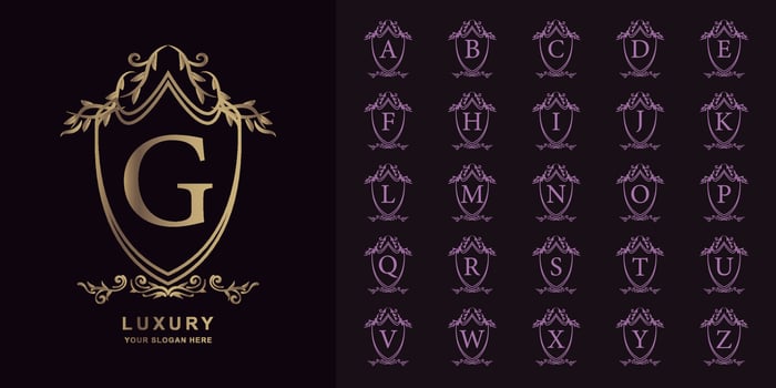 Letter G or collection initial alphabet with luxury ornament floral frame golden logo template. vector