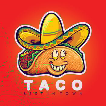 Cute Hat mexican tacos logo mascot Drawing Illustrations vector