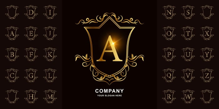 Letter A or collection initial alphabet with luxury ornament floral frame golden logo template. vector
