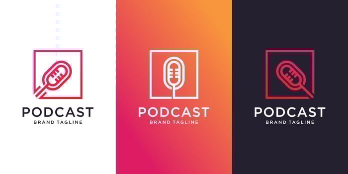 Podcast box logo template with different element concept Premium Vector