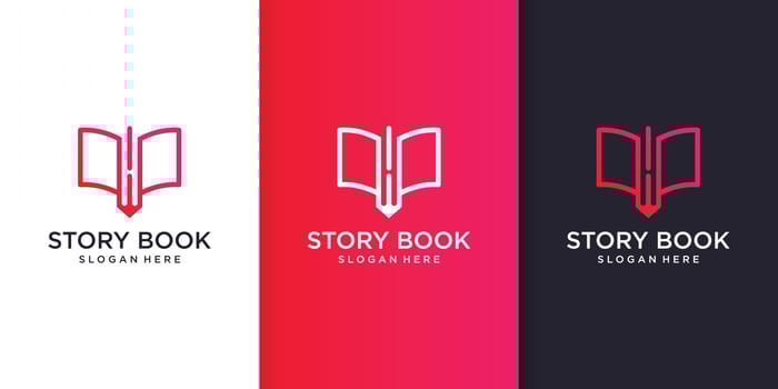 Story book logo template with cool and modern line art concept Premium Vector