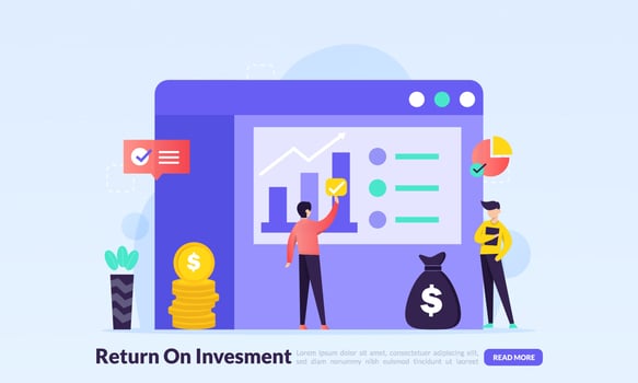 ROI, Return On Investment concept, people managing financial chart, profit income, landing page template for banner, flyer, ui, web, mobile app, poster vector