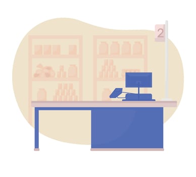 Cash register counter 2D vector isolated illustration