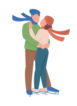 Young couple enjoy skating together semi flat color vector characters