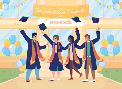 Graduation ceremony flat color vector illustration