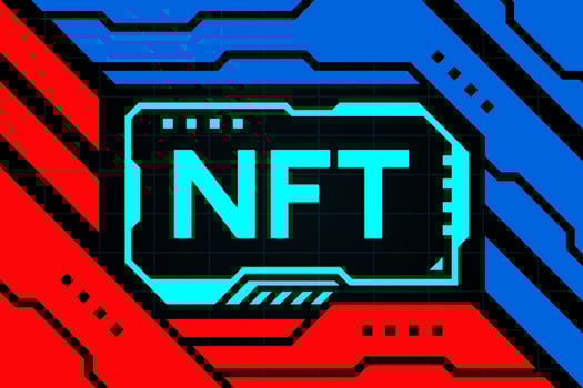 NFT on abstract futuristic hud technology background design for digital business. vector