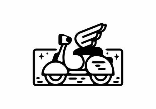 Black line art of scooter with wings vector