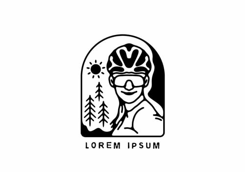 Black line art of female cyclist vector