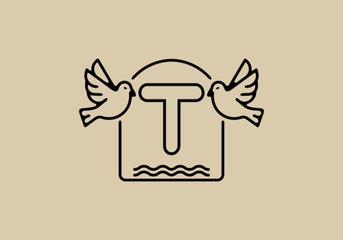 Black line art of birds with T initial letter vector