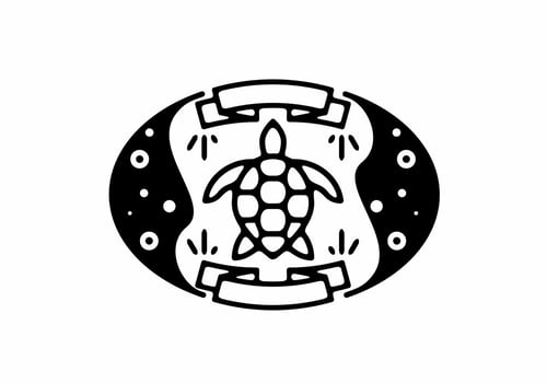 black line art of turtle in oval shape vector