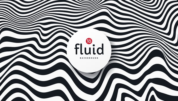 Abstract flowing fluid stripes lines black and white contrast background. Optical art wavy stripes pattern with copy space. Modern and minimal banner design. EPS 10 vector. vector