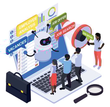 Hiring Robot Isometric Composition vector
