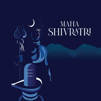 Greeting card with lingam and floral decoration for Maha Shivratri, a Hindu festival celebrated of Shiva Lord. Vector illustration.