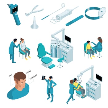 Otolaryngology Isometric Icon Set vector