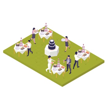 Restaurant Cafe Catering Isometric Colored Composition vector