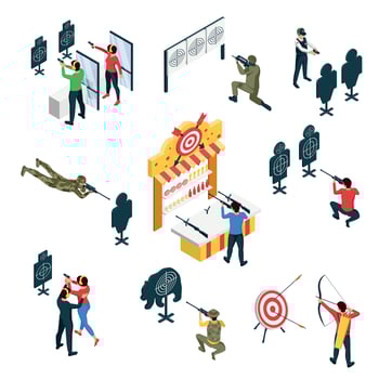 Shooting Range Isometric Icon Set vector
