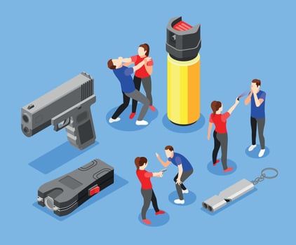 Self Defense Isometric Set vector