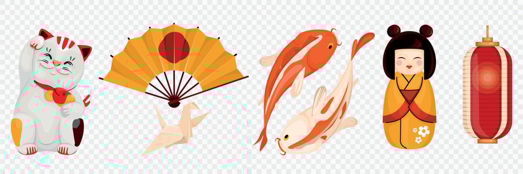 Japanese Fortune Symbols Transparent Set vector