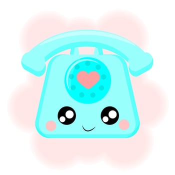 old phone, blue color, kawaii character, smile, Japanese style, textile print, sticker, t-shirt, packaging, Vector illustration