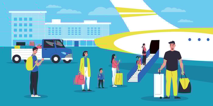 Boarding In Airplane Flat Background vector
