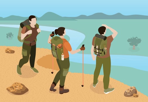 Isometric Hiking Group Composition vector