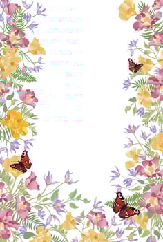 Floral background. Decorative summer flower frame. Tropical bouquet with leaves and butterfly vector