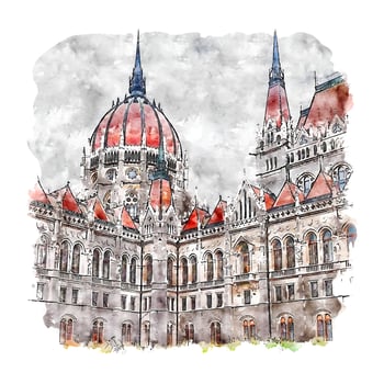 Budapest Hungary Watercolor sketch hand drawn illustration vector