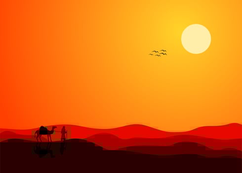 illustration of sunset at desert vector design