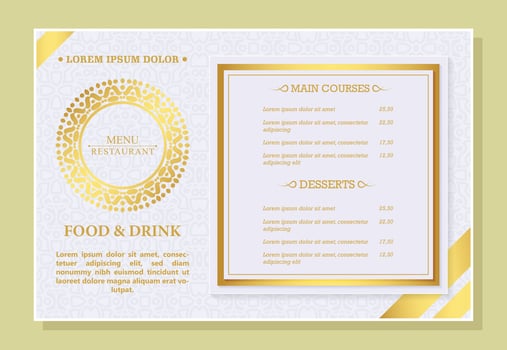White and gold restaurant menu flyer vector