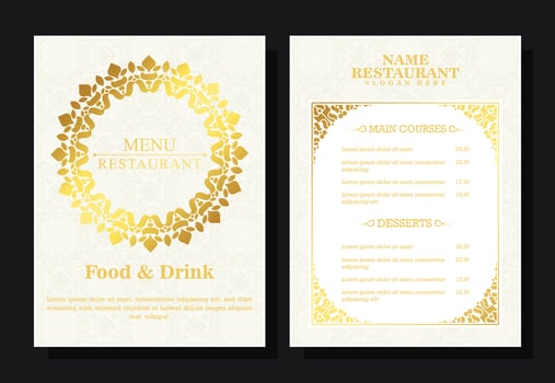 Luxury restaurant menu with elegant ornamental style vector