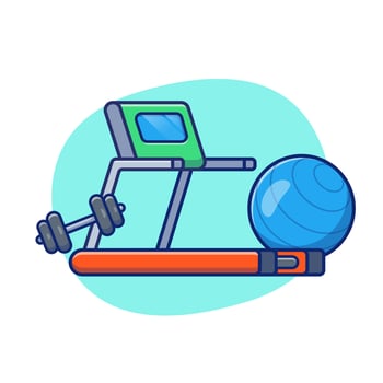 Treadmill, Dumbbell And Fitness Ball Cartoon Vector Icon Illustration.  Sport Healthy Icon Concept Isolated Premium Vector. Flat Cartoon  Style
