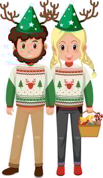 Couple man and woman wearing Christmas outfits vector