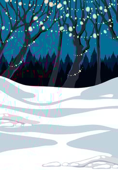 Scene with snow ground and tree decorated with lights vector