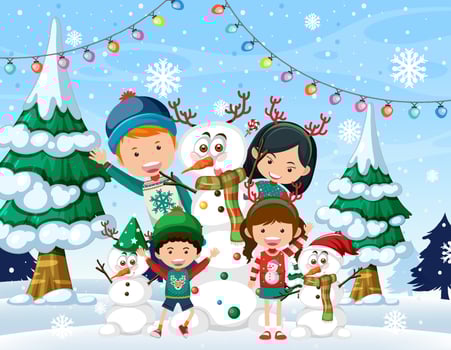 Happy family celebrating christmas winter outdoor vector