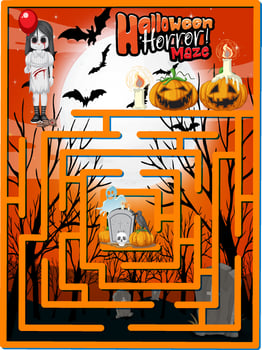 Maze game finds the Halloween's way to gravestone vector